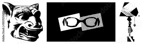 Gargoyle head stylized black and white vector