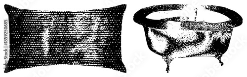 pillow and bathtub vector illustration