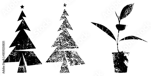 Christmas trees and potted plant vector