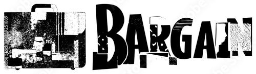 suitcase and bargain text graphic