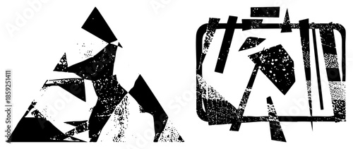 Abstract geometric figures fragmented black and white