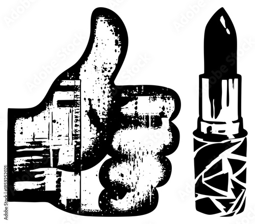 hand giving thumbs up next to lipstick