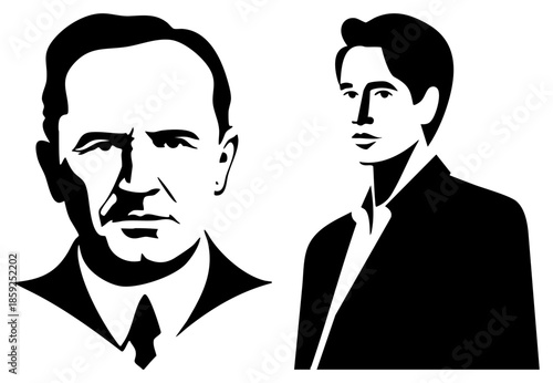 two men portraits black white vector