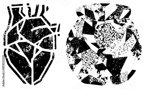 Abstract shattered heart and sphere vector