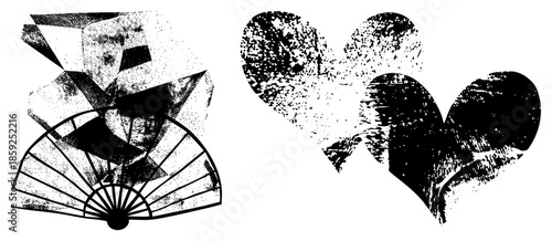 abstract geometric fan and heart shapes