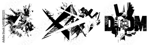 Doom logo variants abstract geometric black white