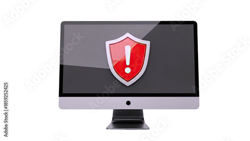 Computer Monitor Displaying Security Alert Shield with Exclamation Mark