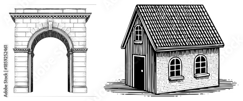 archway and house vector illustration