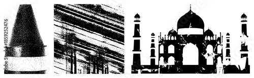Taj Mahal silhouette with traffic cone and abstract