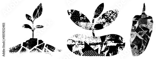 Three stylized seedlings with textured