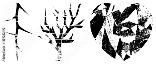 Abstract tree and heart vector with distressed texture