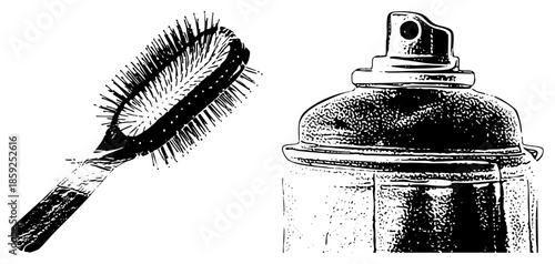 hairbrush and spray can vector illustration