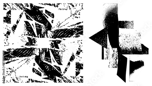 Abstract geometric shapes fragmented black and white vector