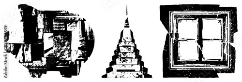 ancient stone ruins temple window vector set