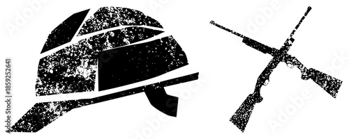 military helmet and rifles vector