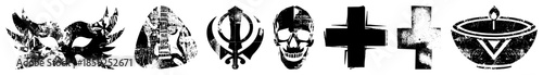 Six symbolic in black and white distressed style