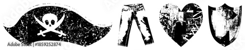 pirate flag jeans heart shield vector
