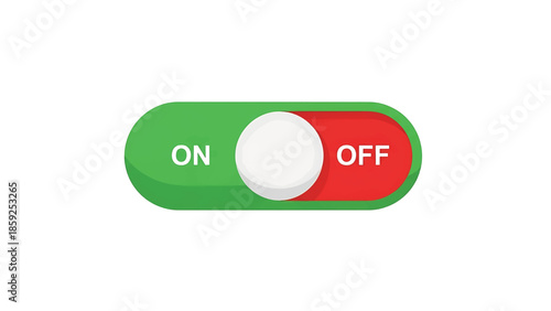 A cartoon illustration shows an on/off toggle switch. The switch has a white button that can be moved. The background changes between green and red