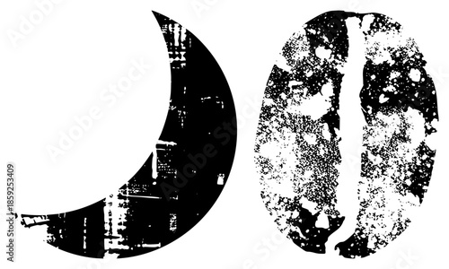 moon and sun symbols distressed black and white