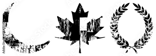 three symbolic distressed black and white