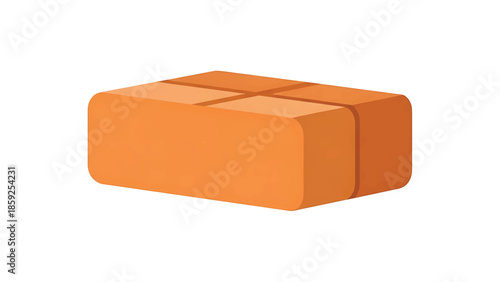 A cartoon-style illustration of an orange rectangular package with rounded corners, seemingly packaged with brown tape. It sits on a white background