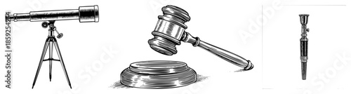telescope gavel spyglass vector set