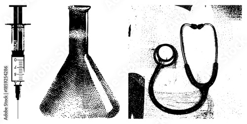 medical syringe flask stethoscope set