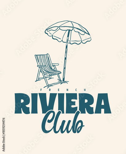 French Riviera Club Retro Beach Design  Minimalist Summer Vibes Illustration