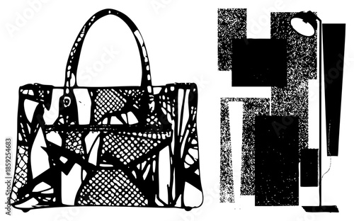 handbag with abstract and geometric shapes