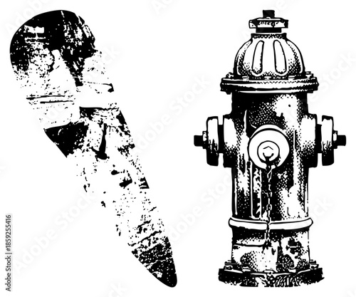 fire hydrant and wrench vector illustration