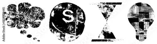 thought bubble, hourglass, lightbulb, letter s, abstract vector