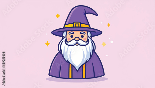 Cartoon Wizard with Pointed Hat and Long White Beard.