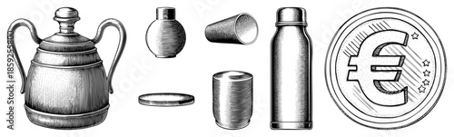 Vintage glassware and euro coin set