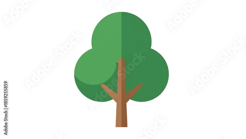 A cartoon tree illustration featuring a green canopy with three rounded sections and a brown trunk against a white background