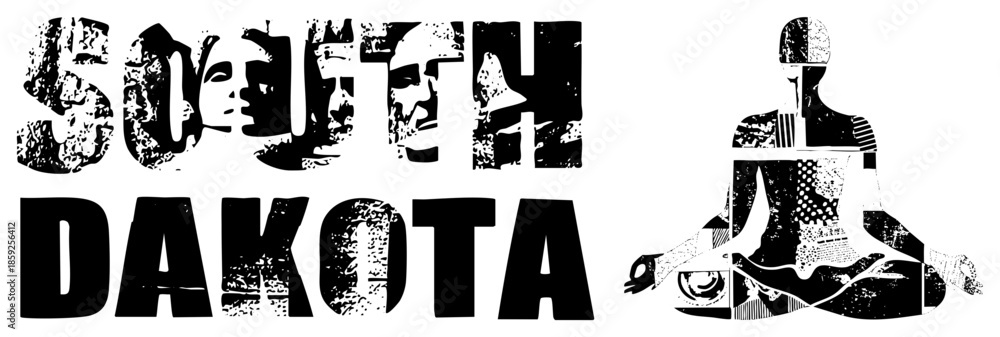 Fototapeta premium South Dakota text logo with meditating human silhouette