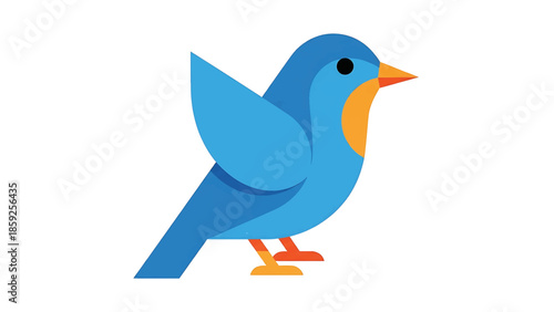 A cartoon-style illustration of a blue bird. The bird has a round body, wings, and a long tail. It's set against a white background