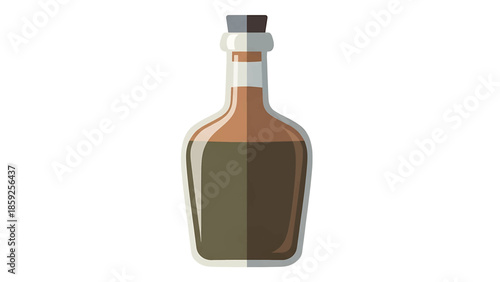 A cartoon-style illustration of a bottle with a dark liquid inside. The bottle has a cork and a long neck. It's on a white backdrop