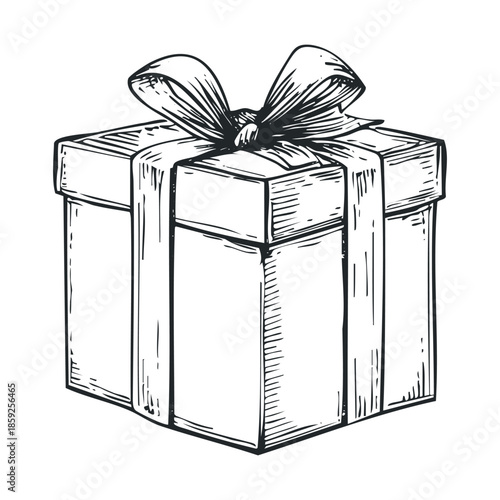 Hand drawn gift box with a decorative ribbon bow perfect for holiday marketing materials greeting event invitations or special celebration decorations
