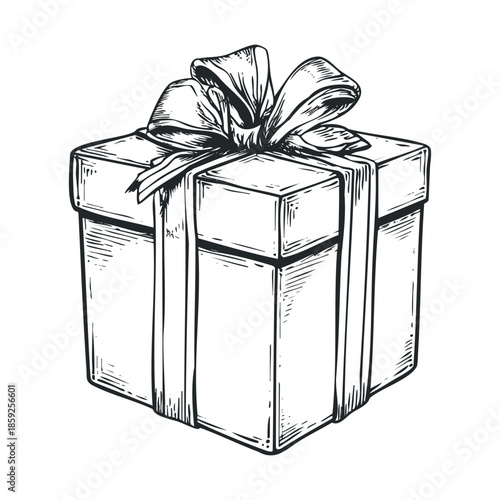 Classic hand drawn gift box with ribbon and elegant bow perfect for celebrating holidays birthdays anniversaries and special occasions