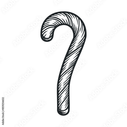 Vintage hand drawn sweet candy cane depicting a classic holiday treat ideal for festive event invitations and charming seasonal graphic prints perfect for winter celebrations.