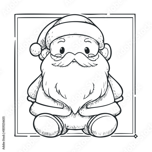 Adorable festive Santa Claus character outline drawing with a playful mustache and beard, perfect for holiday greetings, children’s coloring books, or Christmas event invitations and