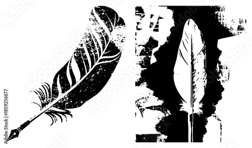 Feather quill pen vector set distressed