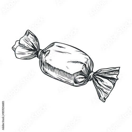 Classic hand drawn wrapped sweet candy for confectionery packaging and food related product branding for candy shops and dessert menus