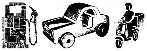 gas station pump pickup truck delivery scooter