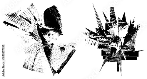 abstract black and white vector art with fragmented geometric shapes