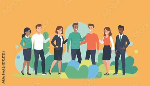 Diverse group of smiling business people standing together outdoors Teamwork success and community concept