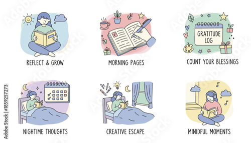 Six daily selfcare and journaling habits for personal growth mindfulness and mental wellness