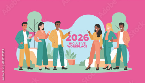 Diverse business team promoting an inclusive workplace for 2026