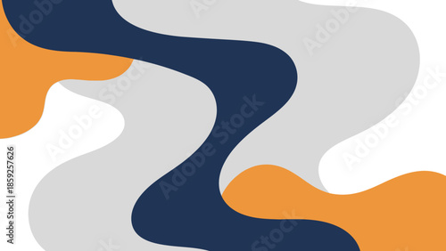 Modern abstract design with wavy lines in navy, orange, and gray