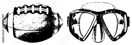 football and diving mask black and white vector